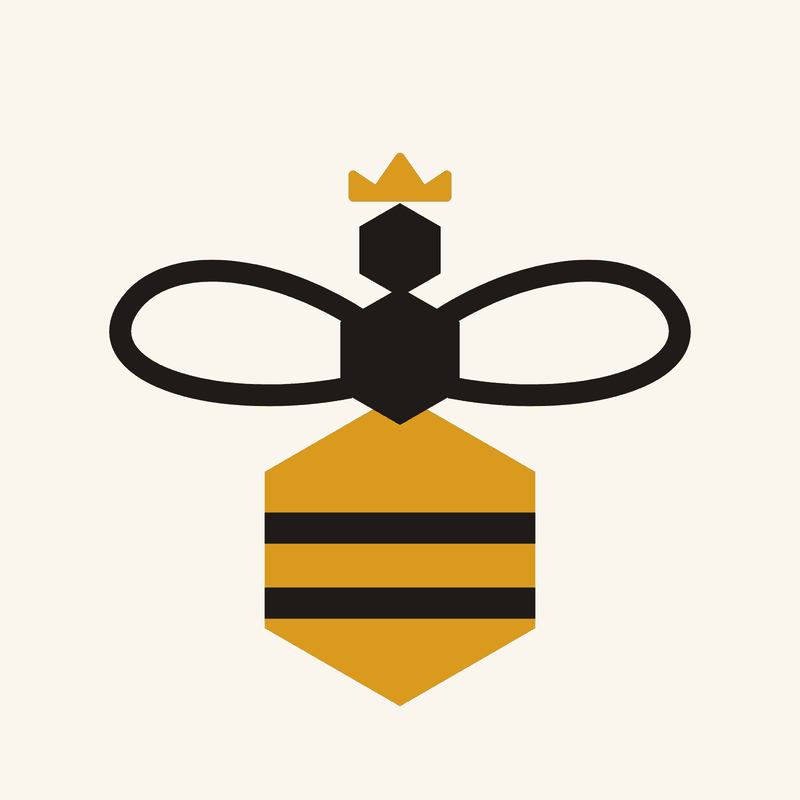 Queeny Bee logo: a crowned bee built from hexagons